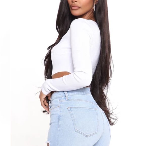 White Long Sleeve Crop Top - Picture 3 of 3